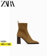 Zara Discount Season Women's Shoes Brown Retro Suede Thick High Heel Ankle Boots 2106210 105