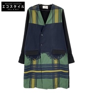 Jun 岡本 BL-55080 海軍藍俄羅斯方塊圖案外套，M碼