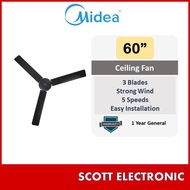 Midea 60" Inch  Ceiling Fan 5-Speed Regulator Control MFC-60A23-BK Kipas Siling