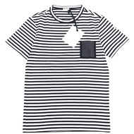 全新未使用MONCLER 100% 純棉短袖條紋T卹，附胸袋，白色/藏青色，XS碼，正品，義大利製造，男士