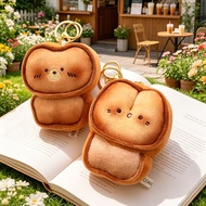 Bakery Themed Cat Plush Keychain Cute Toast Cat with Golden Brown Crust Soft Fleece Toy for Backpack