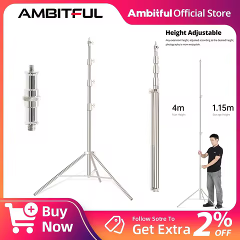 AMBITFUL 400cm Tripod AS400 1/4"&3/8" Stainless Steel Light Stand