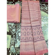 (Dress Fabric) 6-Shuttle Silk Fabric Natural Color (2 Meter Patterned + 2 Plain Color) Nude Pink Wit