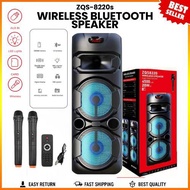 ZQS-8220s Portable Music Speaker Bluetooth High Power Karaoke Sound System with LED Effects & 2 Wire