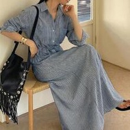 Spring & Summer Casual Vacation Tie-Waist Striped Shirt Top And Skirt 2-Piece Set For Women Lounge S