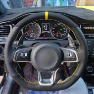 DIY Artificial leather Suede Carbon Fiber Customized Car Steering Wheel Cover For Volkswagen VW Golf