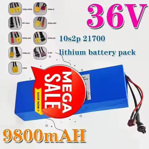 Rechargeable 21700 Lithium Battery Pack with BMS 10S2P for Fishing Bicycle Large Capacity 36V 9.8Ah 