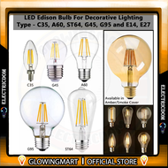 LED EDISON BULB E14/E27 2W/4W/6W [S14/C35/A60/G45/G95/ST64] Clear Amber Smoke Glass Cover Decoration