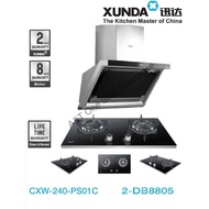 XUNDA RANGE HOOD CXW-240-PS01C + XUNDA 2-DB8805 BUILT IN TABLET GAS STOVE