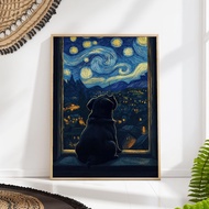 Pug Starry Night Art Print: Van Gogh Celestial Dog Decor Gift Home Decor