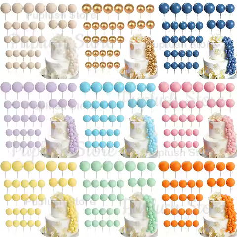 30Pcs Colorful Balls Cake Toppers 2-4cm Gold Pink Blue Beige Cake Decoration for Baby Shower Wedding