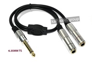 Audio Jack 6.35MM ( 1/4" ) Male Mono TS to 2 x 6.35MM Female Dual Core 50cm. Cable