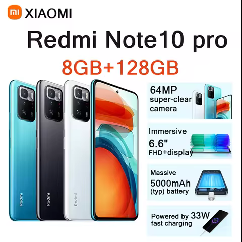 Xiaomi Redmi Note10 pro 6.6 Inch HD Screen 8GB RAM 128GB ROM 64MP Camera 5000mAh Battery Dual SIM Un
