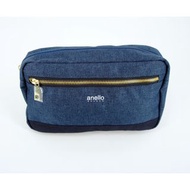 日本 Anello Grande系列 深藍牛仔色磨砂織布 斜咩 長方 腰包