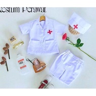 New Baju Kostum Seragam PERAWAT DOKTER Putih Wanita Anak Lengan Pendek Bayi Newborn Photoshoot Perem