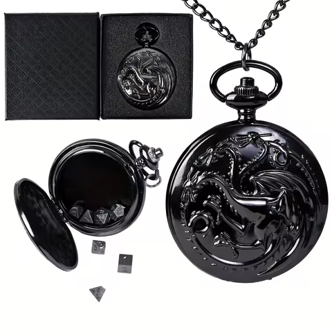 7pcs DND Mini Dice Set With Pocket Watch Shell Portable Polyhedral Metal Dice Perfect for Dungeons a