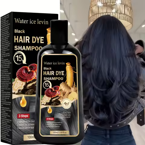 Black Sesame Ginseng Reishi Hair Dye Shampoo. 4-in-1 Natural Herbal Formula. Covers Grays, Moisturiz