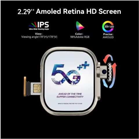 Microwear Ultra Ai3 5G Smartwatch 180° Rotating Camera Google Play GPS WIFI 2.29inch Amoled HD Displ