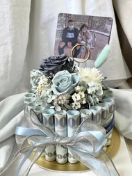 【永生花鈔票蛋糕】迷霧鑽藍 有錢花蛋糕5吋 抽錢蛋糕 母親節蛋糕