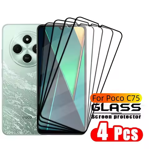 4PCS For Poco C75 Glass Xiaomi Poco C75 Tempered Glass 9H HD Phone Protective Full Cover Glue For Sc