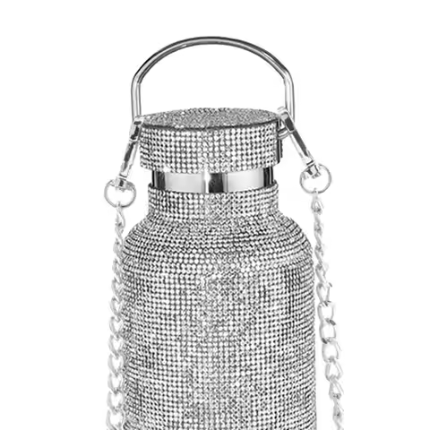 Water Bottle with Chain 500ml/17oz Portable Sparkling Vacuum Flask for Camping Sports Hiking for , I