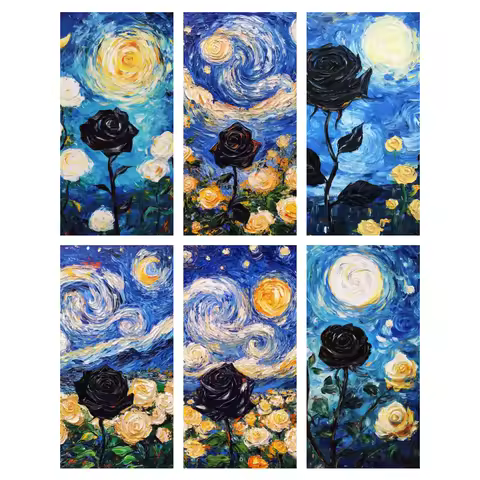 Hand Painting Black rose in the swirling night Painting By Numbers Kit DIY Artwork Canva Art Home De