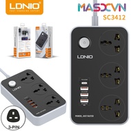 LDNIO SC3412 38W PD20W Power Strip 2-Meter Wall Extension Plug Cord with 3 Socket Outlets and 3 QC 3