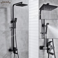 [SG]Stainless Black Series Rain Shower Set Bathroom Home RainFall Shower Full Set with Storage Shelf