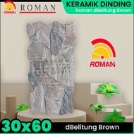 Keramik Dinding 30x60 Roman dBelitung Brown Motif Batu Alam Interlock Style Kasar Timbul