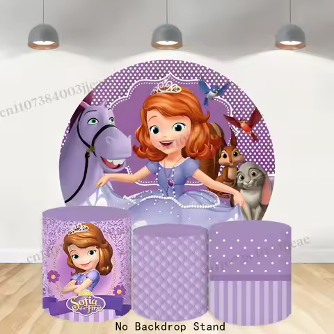 Sofia the First Round Backdrop Baby 1st Birthday Party Girls Shower Photography Backgrounds Decor Cy