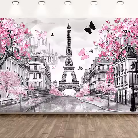 Paris Eiffel Tower background banner, suitable for housewarming, anniversary and various parties