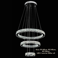 Lampu gantung LED kristal luxury 3 ring
