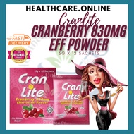 CRANLITE CRANBERRY 830Mg EFFERVESCENT POWDER 5g x 12 SACHETS [ NO ADDED SUGAR ] [ LEMONADE FLAVOUR ]