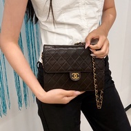 Chanel 香奈兒 黑金信封口蓋包 vintage中古方胖子鏈條包