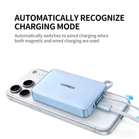 UGREEN Power Bank 10000mAh 30W Magnetic Charging Pad with Built-in Cable，Wireless Power Bank for iPh