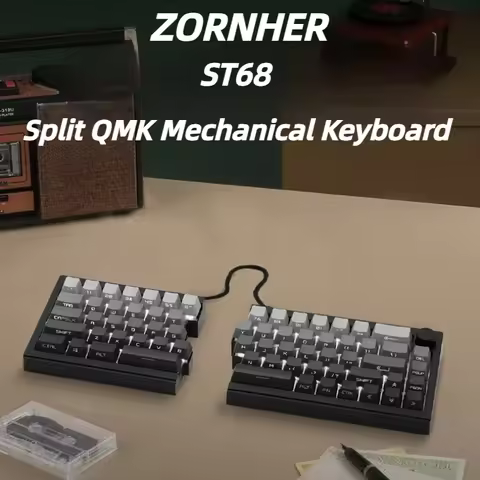 ZORNHER ST68 Split Mechanical Keyboard 3 Mode Wireless QMK Custom Gaming Keyboard for Valorant Offic