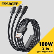 Essager 7A 100W 3 in 1 USB Type C Cable Micro Lightning Wire For iPhone 14 13 Pro Max Samsung Xiaomi