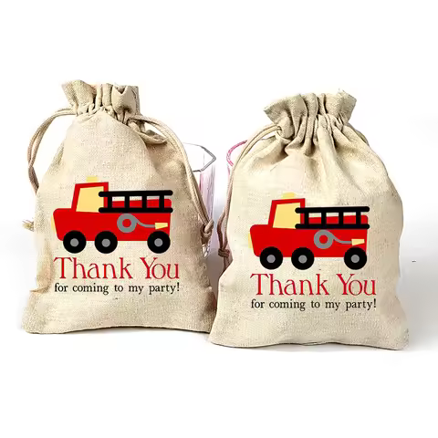 5pcs Fire Truck Engine thank you gift bags Firefighter Fireman themed boy girl 1st 2nd 3rd 4th Birth