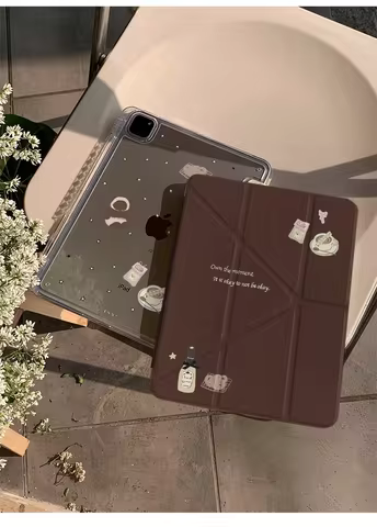 Coffee Cute Bear With Pen Slot For iPhone iPad Mini 4 5 6 7 iPad 5 6 7 8 9 10 Air 1 2 3 4 5 6 7 M2 M