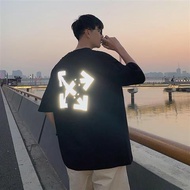 Korea 潮牌爆款Reflective t-shirt mens trend loose five-point sleeves反光t恤男潮流宽松五分袖港风短袖潮牌衣服帅气半截袖男生反光t卹男裝 CO