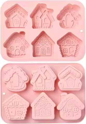 6 Cavity 3d House Silicone Mold Tiny Holiday House Fondant Gingerbread House Molds for Resin Baking