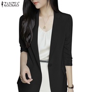ZANZEA Women Korean Decorative Pocket Flap Solid Color Daily Casual Blazer