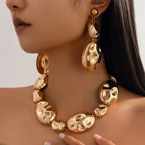 Ingemark Classic Irregular Metal Big Chunky Chain Necklace Hanging Drop Earrings for Women Grunge Je