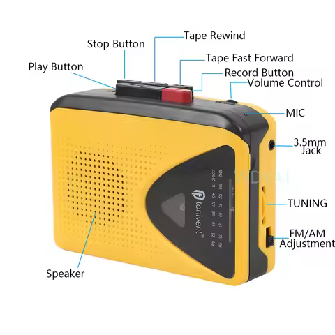 Mini Cassette Player Tape Recorder Portable AM FM Radio with Large Speaker Headphone Jack Built in M