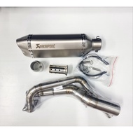 Sale! คอท่อ MSX/R3/Ninja300/Z300/Raider150/Aerox 155 + ปลายท่อ AK ปลาย 2 รู ยาว 14 นิ้ว สีเงิน แถม แ