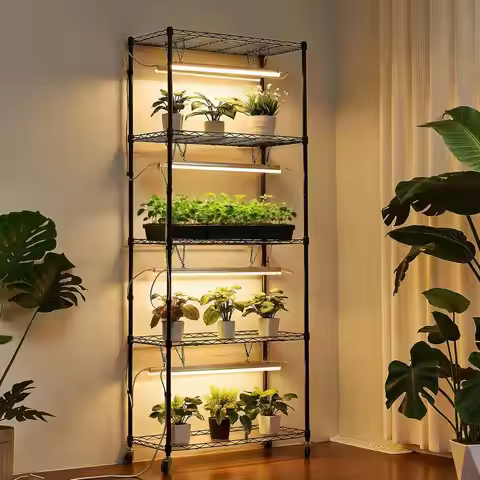 Plant Shelf With Grow Light, 6-Tier Indoor Plant Stand, 71 In Tall Plants Display Rack With Wheels &