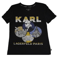 KARL LAGERFELD 卡爾 老佛爺巴黎地標印花棉質短T恤.黑