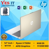 HP Gold / Silver 14" FHD IPS Laptop (R3 7320U, 8GB, 512GB,W11, H24+M365)