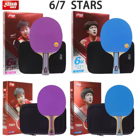 DHS 6/7 Star Table Tennis Racket H6001/H6004/H7001/H7004 7Ply/5 Wood 2 Carbon Ping Pong Racket with 
