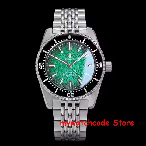 Tandorio New 62MAS 40mm Men Mechanical Watch Green Teacup Pattern Date Face Sapphire Crystal Japan N